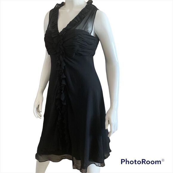 PROM DRESS Donna Ricco Flowing Black 100% Silk Ruffled Midi Dress size 10 - Picture 5 of 11